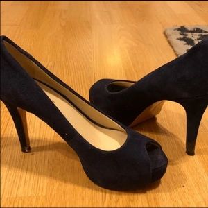 Nine West Peep Toe Pumps - French Navy Suede